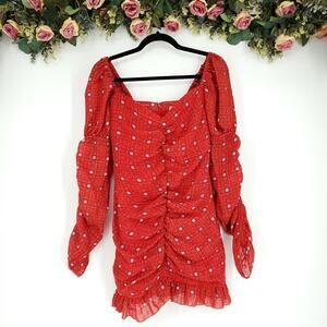 Finders Keepers Sorrento Ruched Long Sleeve Red Mini Dress Size XS NWOT